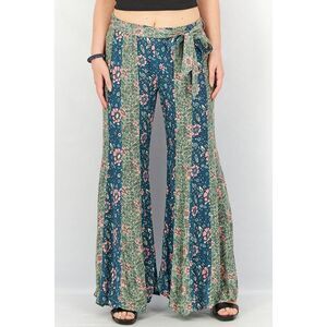 Free People Women Belted Flare Leg Bali Sultry Bohemian Pants, Sage